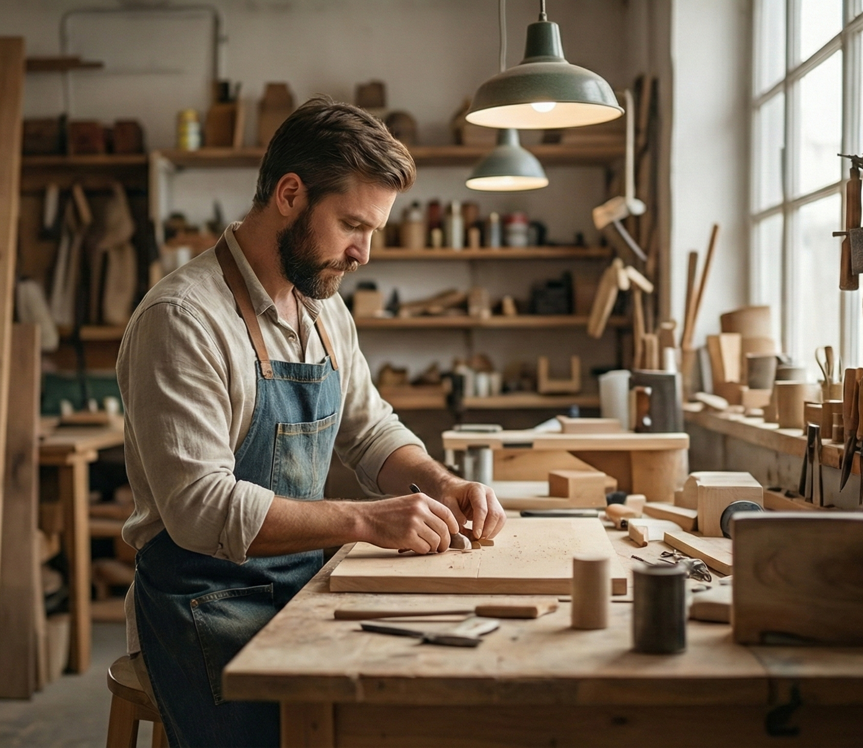 Man crafting at workbench